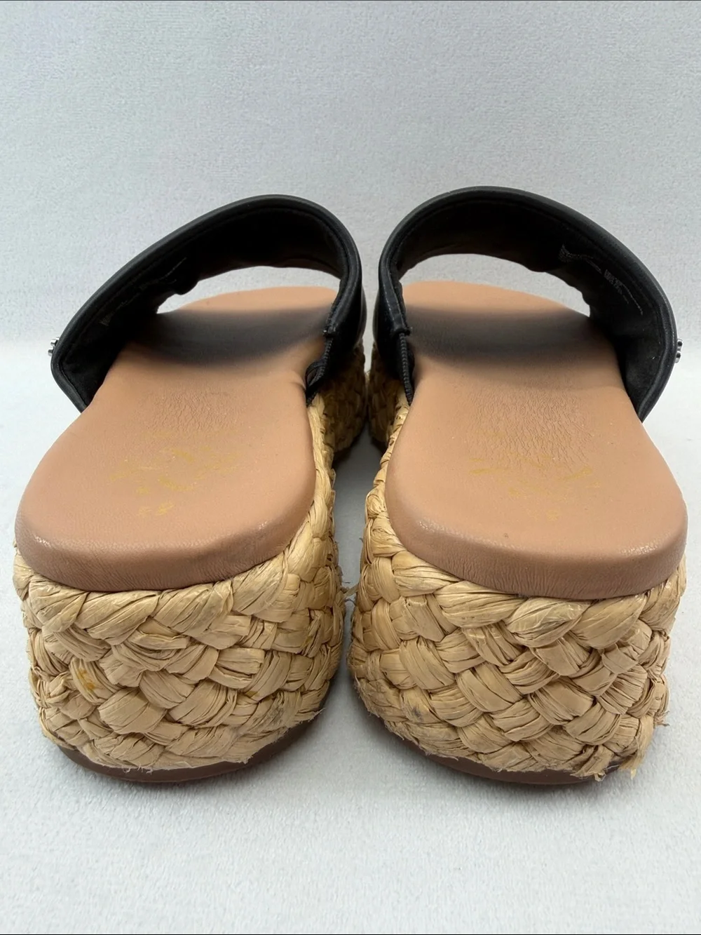 Sam & Libby Women’s Black Slide Platform Sandals with Braided Espadrille Sole